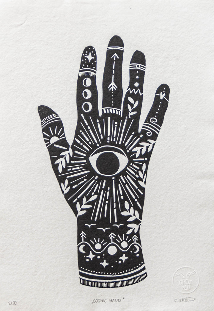 "Cosmic Hand" – Linoldruck A4