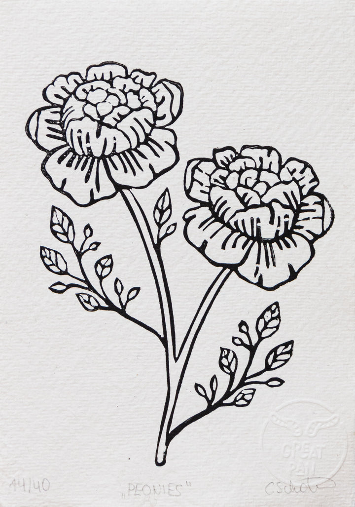 "Peonies" – Lino Print A6