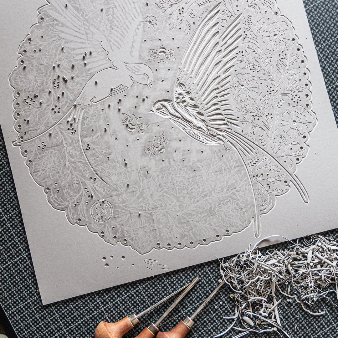 Linoldruck Hirundo Schnitzen