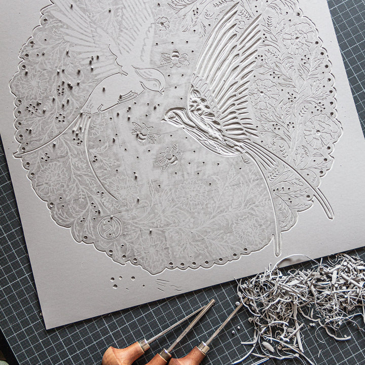 Linoldruck Hirundo Schnitzen