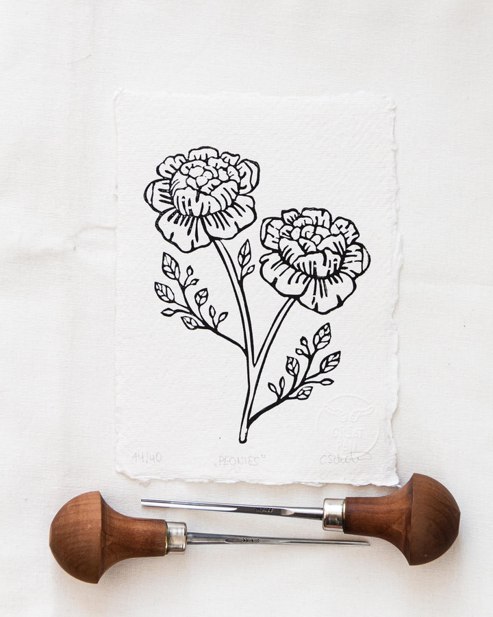 "Peonies" – Lino Print A6